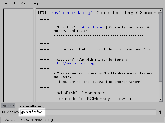 Join a channel by typing /join #Firefox 