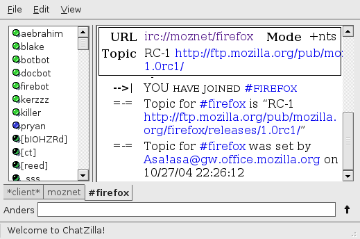 Chatzilla when joined to a channel