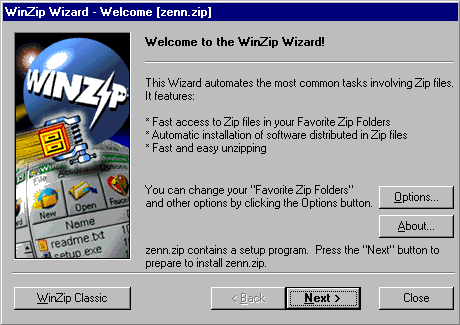 Snap shot of Wizard WinZip Screen