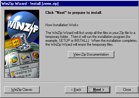 Snap shot of Wizard WinZip Install